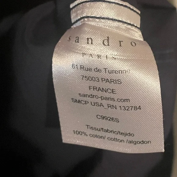 Sandro Paris Cotton Navy Blue Button Down Shirt Classic Size 38 6 Preppy Capsule - Picture 5 of 6